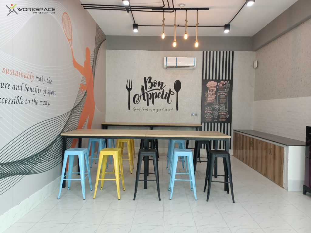 cafeteria dining table with stylish stools